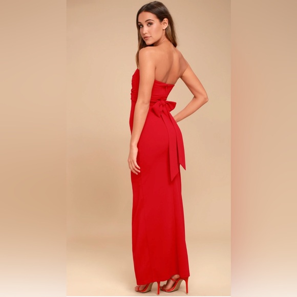Lulu’s Classy Red Strapless Form Fitted Maxi Dress - Picture 2 of 10